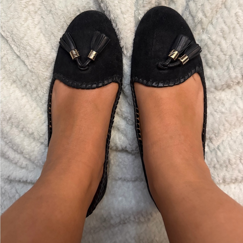 Black Tassel Suede Ballet Flats - Women